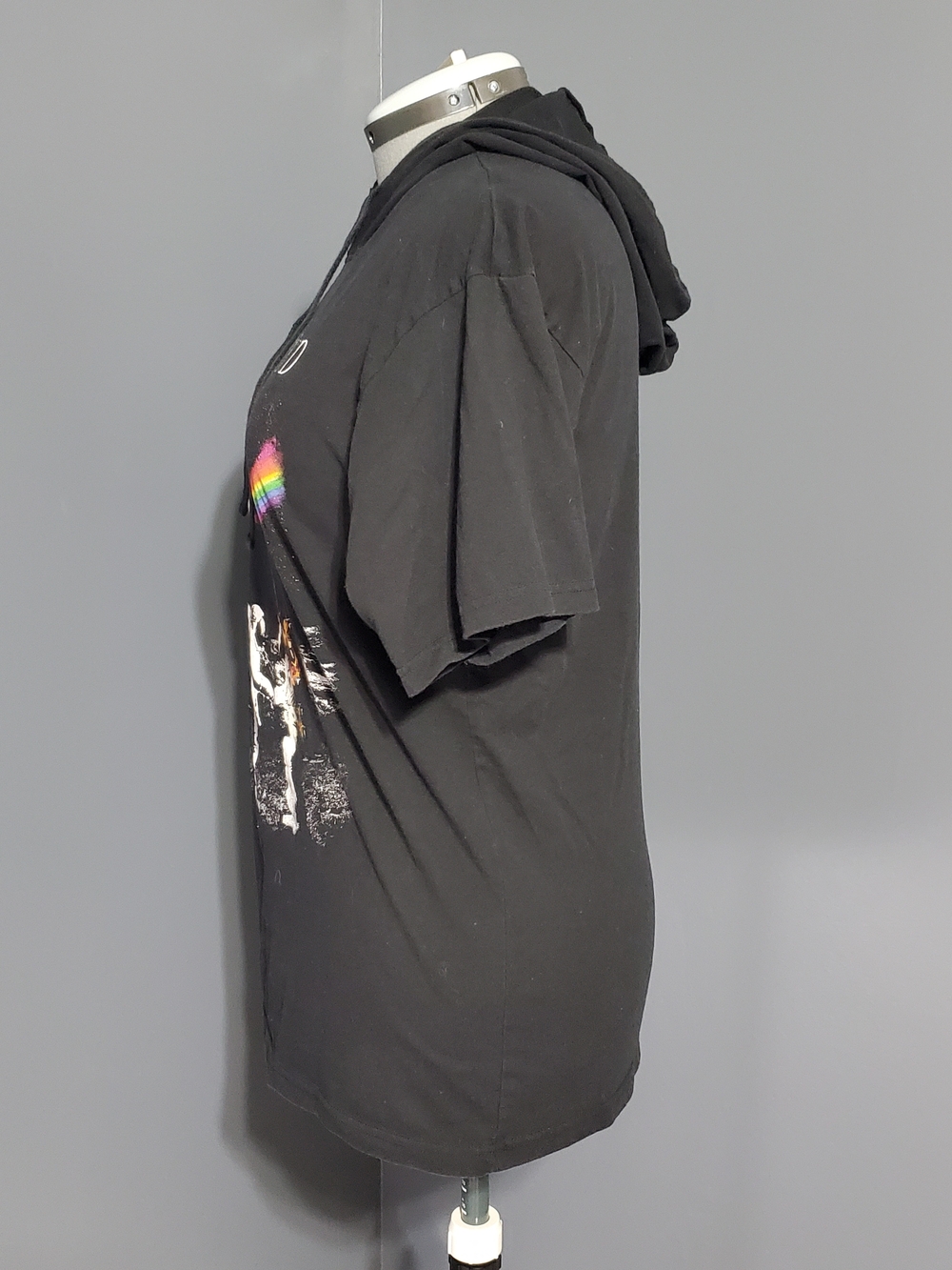 Pink Floyd Black Hoodie Short Sleeve Shirt Prism Rainbow Astronaut Graphic SZ L - Picture 2 of 5